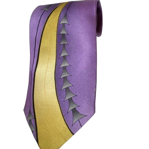 Franco Napoli Handmade NeckTie100% Silk Italy Purple Gold Swirl 60”x 4” Retro - Picture 3 of 6